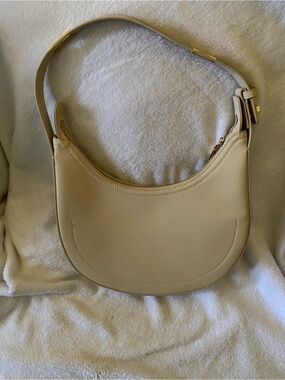 Minimal Cream Crescent Shoulder Bag with Gold Accents
